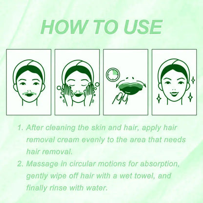 ROZINO Green Tea Unhairing Cream - Painless Gentle Hair Removal for Body Face Bikini Lines & Sensitive Skin - Removes Short Thick Hair - Natural Formula 50g