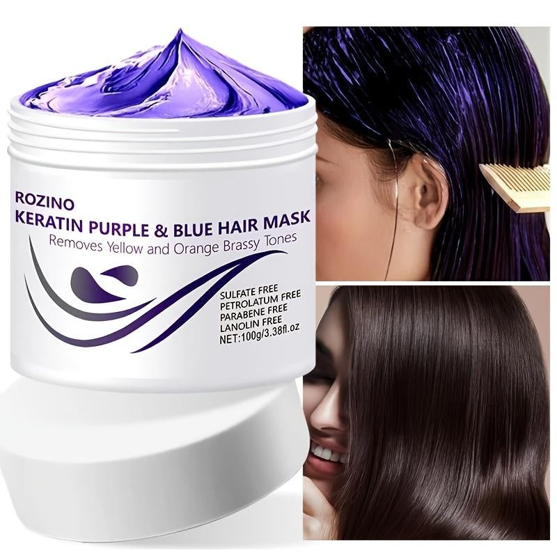 ROZINO Keratin Purple & Blue Hair Mask - Anti-Brass Toning Treatment