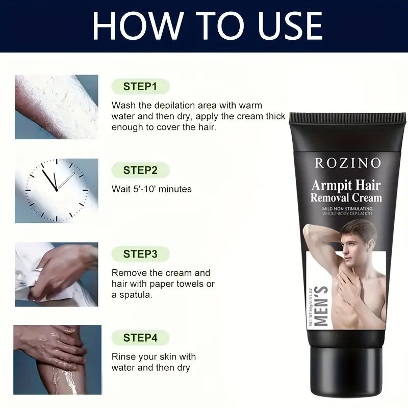 Rozino Men's Hair Removal Cream for Armpit & Body - Gentle Formula