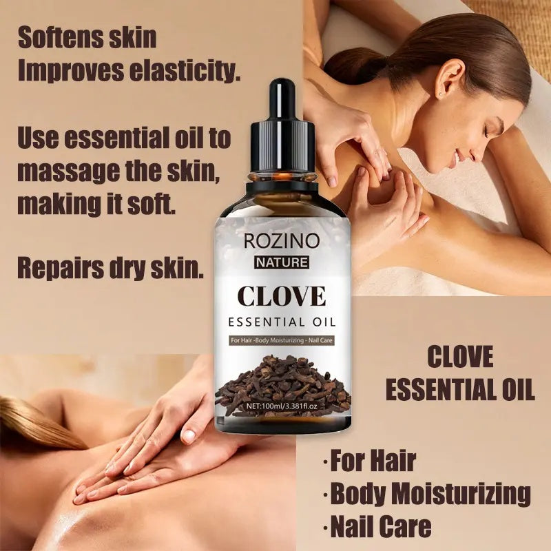 ROZINO Clove Essential Oil - 100ml Natural Aromatherapy Oil for Skin & Hair