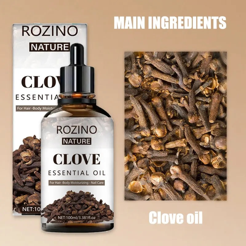 ROZINO Clove Essential Oil - 100ml Natural Aromatherapy Oil for Skin & Hair