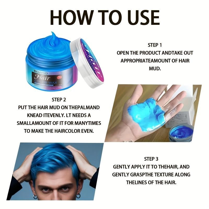 ROZINO One-Touch Blue Hair Wax - Temporary Hair Color Gel