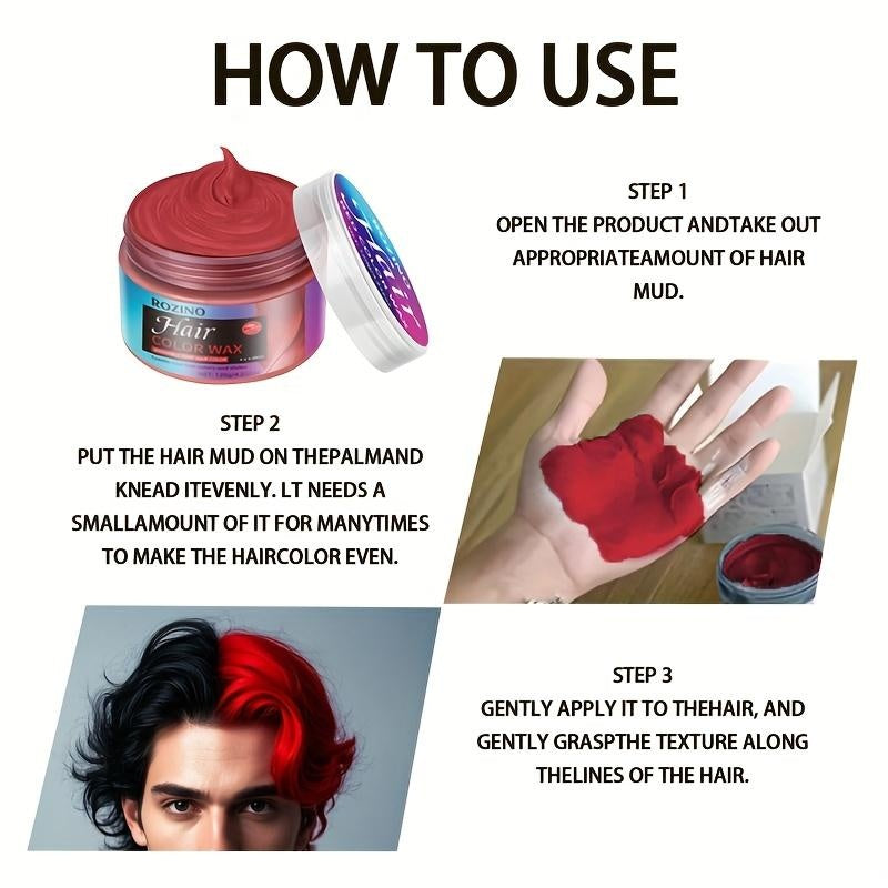 ROZINO Red Hair Dye Styling Wax - Temporary Color & Hold