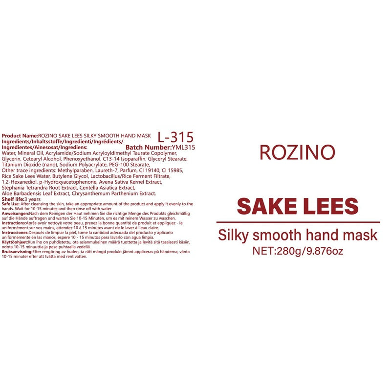 ROZINO Sake Lees Hand Mask - Moisturizing Hand Care Treatment, 280g