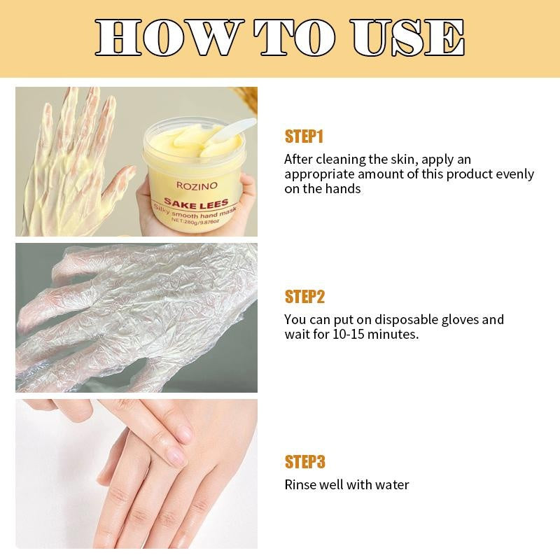ROZINO Sake Lees Hand Mask - Nourishing & Moisturizing Treatment, 280g