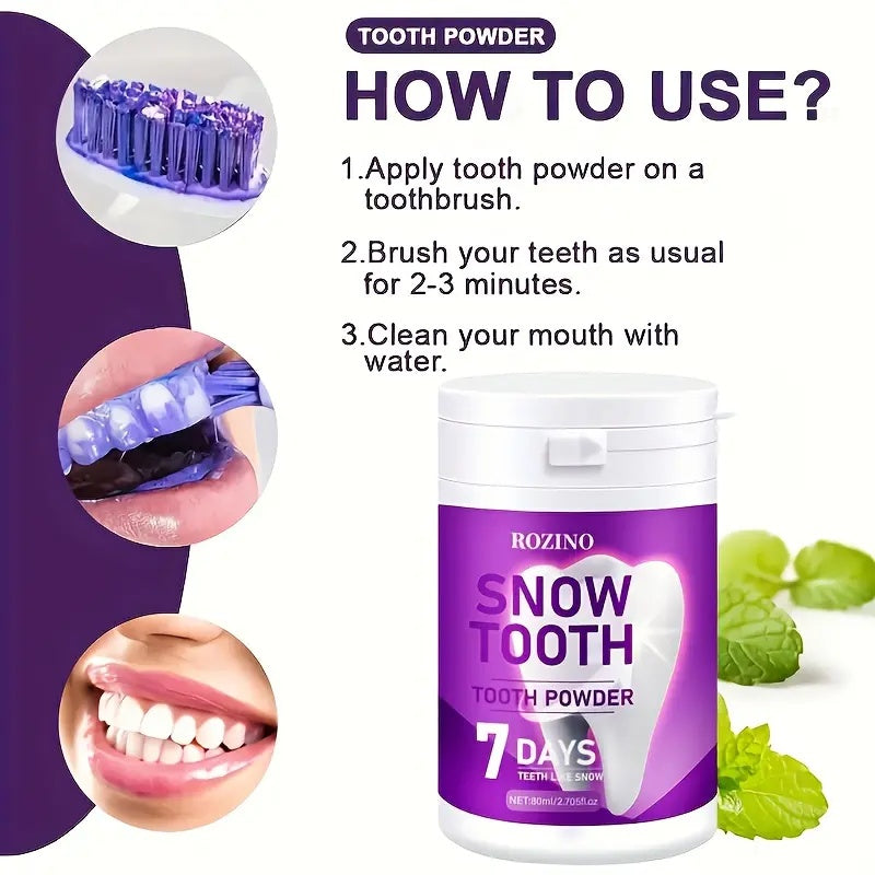 Rozino Snow Tooth Powder - 7-Day Teeth Whitening, Mint Flavor, 80ml
