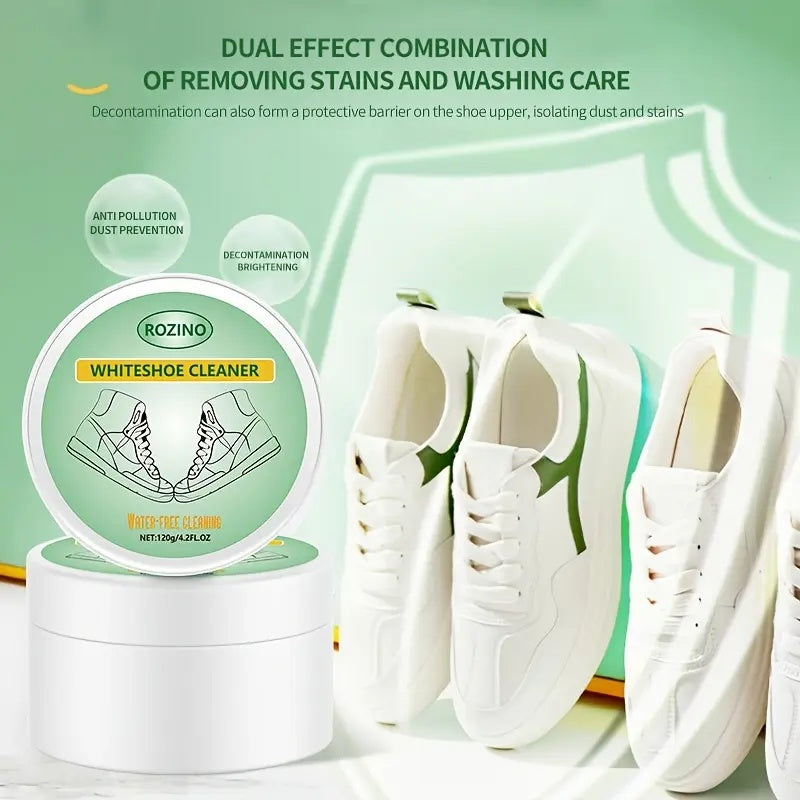ROZINO White Shoe Cleaner - Water-Free Stain Removal & Brightening, 120g