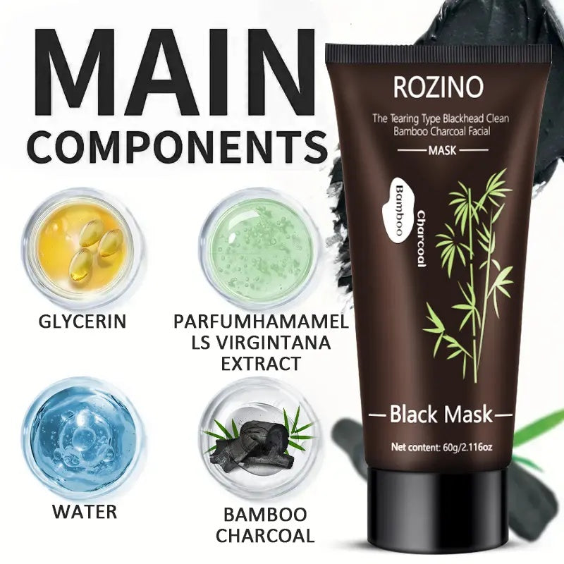 ROZINO Bamboo Charcoal Peel-Off Facial Mask - Blackhead Remover & Pore Cleanser, 60g